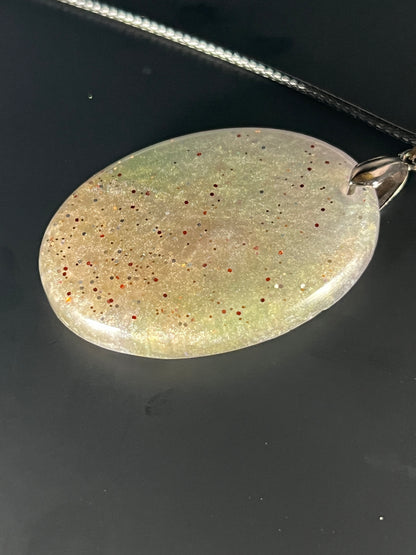 Earthlight Halo Pendant | Soft Greens & Subtle Stardust