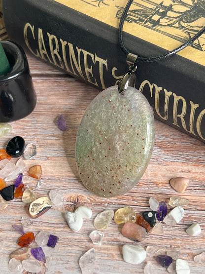 Earthlight Halo Pendant | Soft Greens & Subtle Stardust