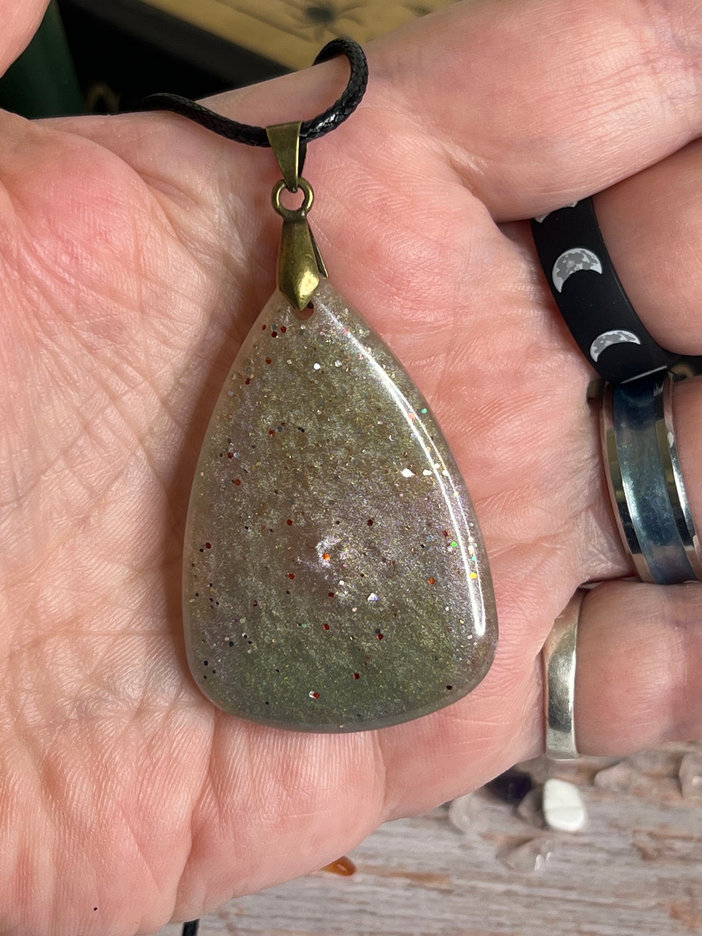Forest Ember Pendant | Earthy Greens & Soft Stardust