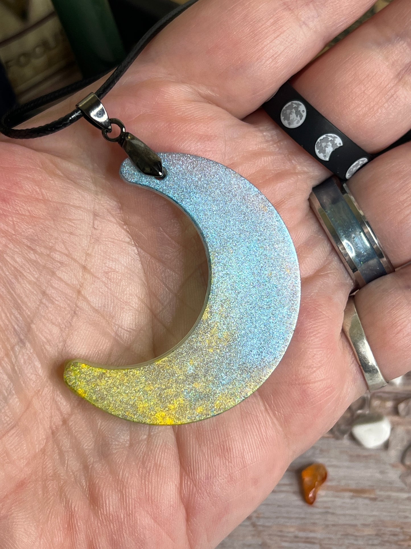 Moonlit Tide Pendant | Soft Aqua & Golden Glow