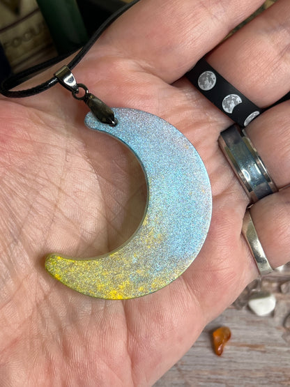 Moonlit Tide Pendant | Soft Aqua & Golden Glow
