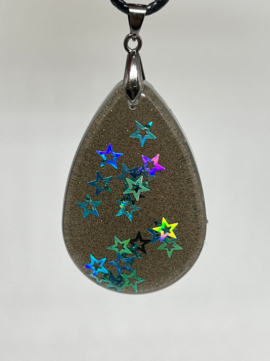 Stardust Cascade — Holographic Star Resin Pendant