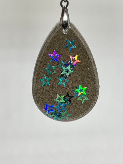 Stardust Cascade — Holographic Star Resin Pendant