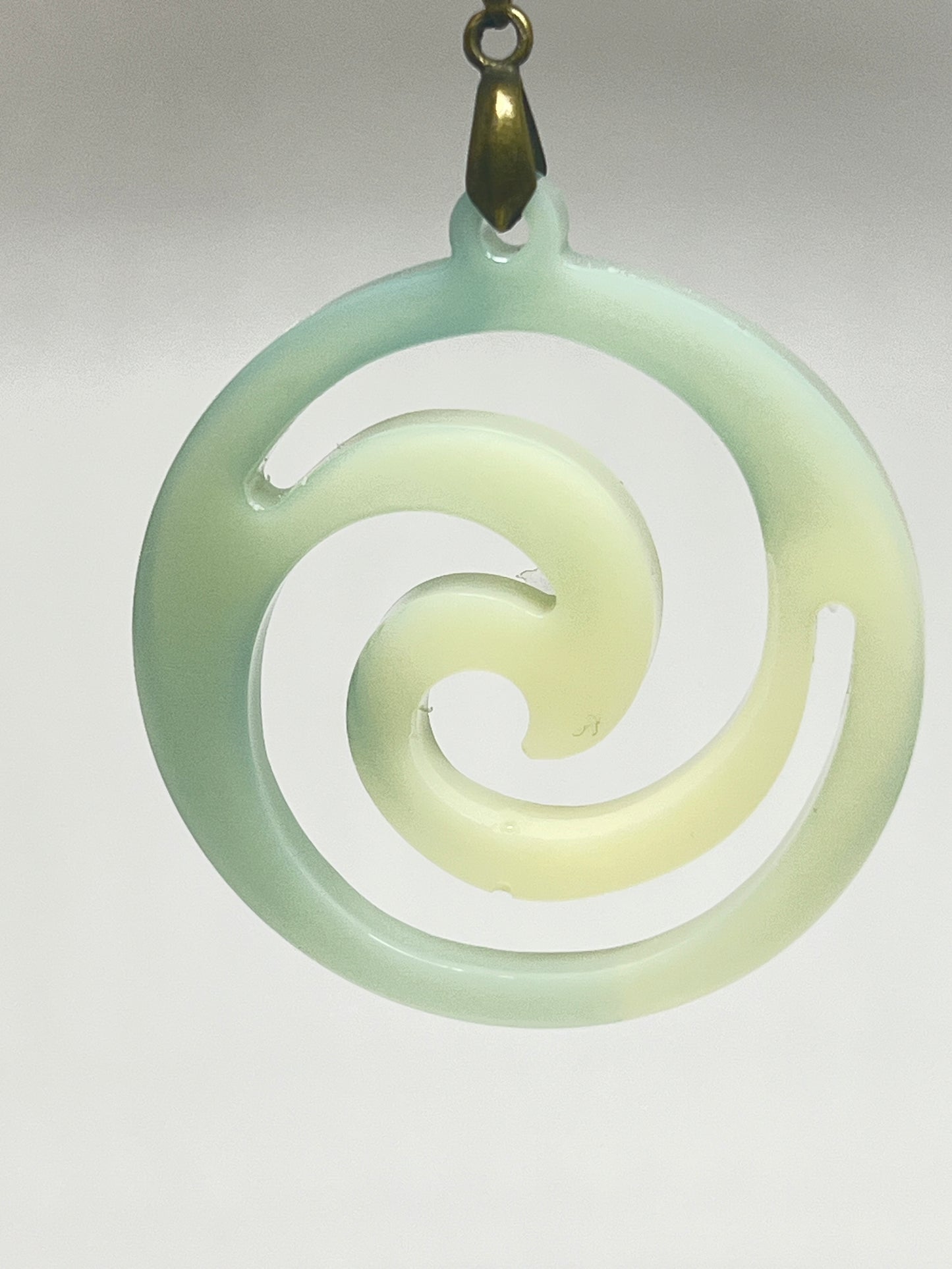 Sacred Spiral — Mint & Cream Resin Pendant
