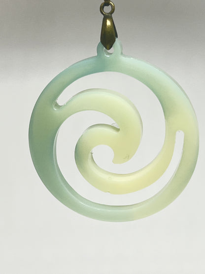 Sacred Spiral — Mint & Cream Resin Pendant