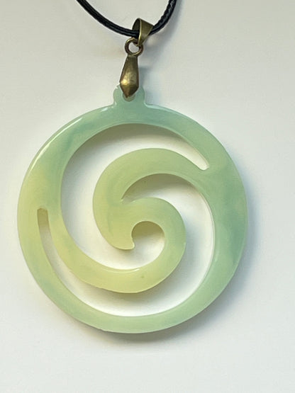 Sacred Spiral — Mint & Cream Resin Pendant