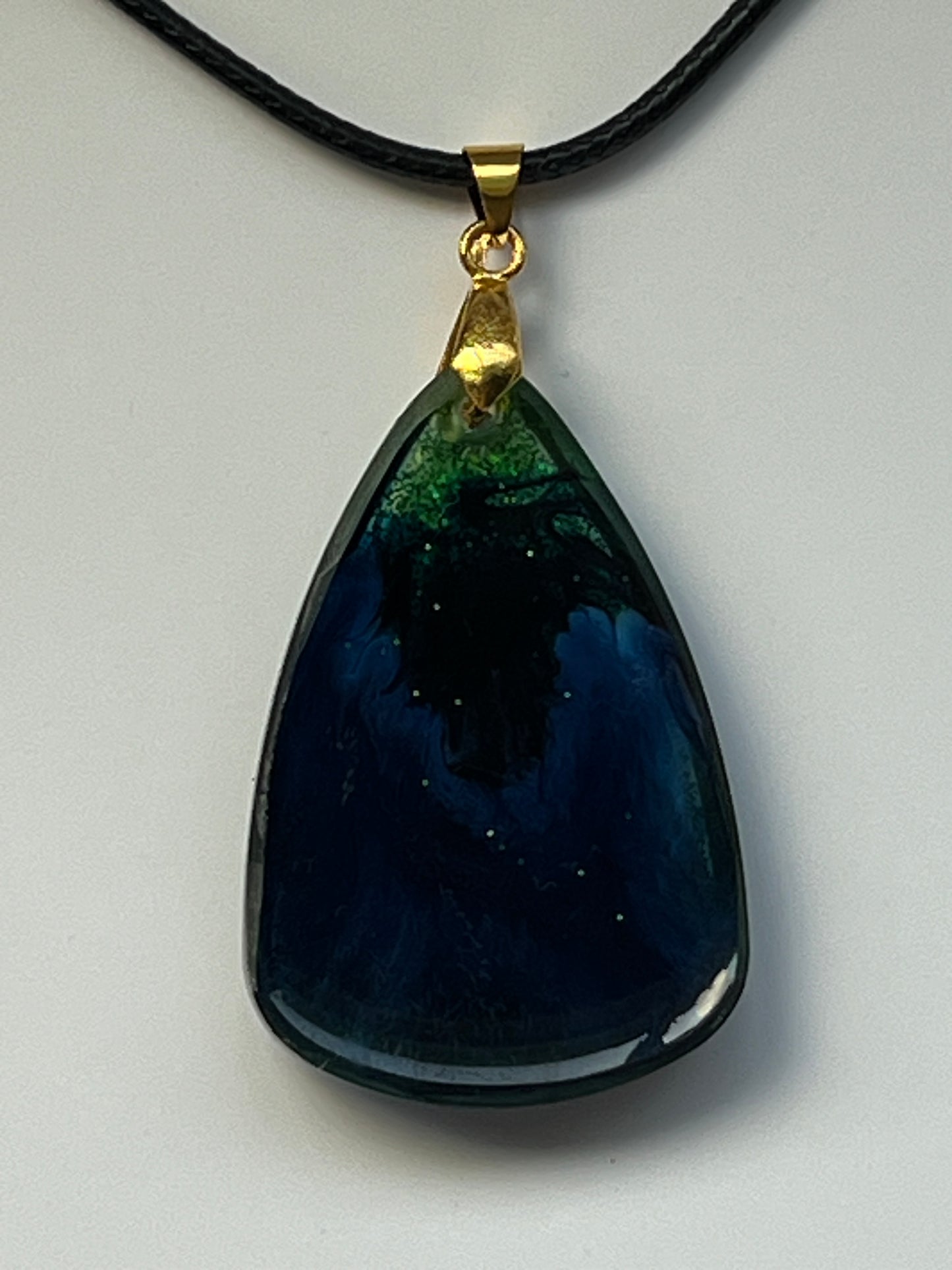 Deep Forest Night — Green & Midnight Blue Resin Pendant