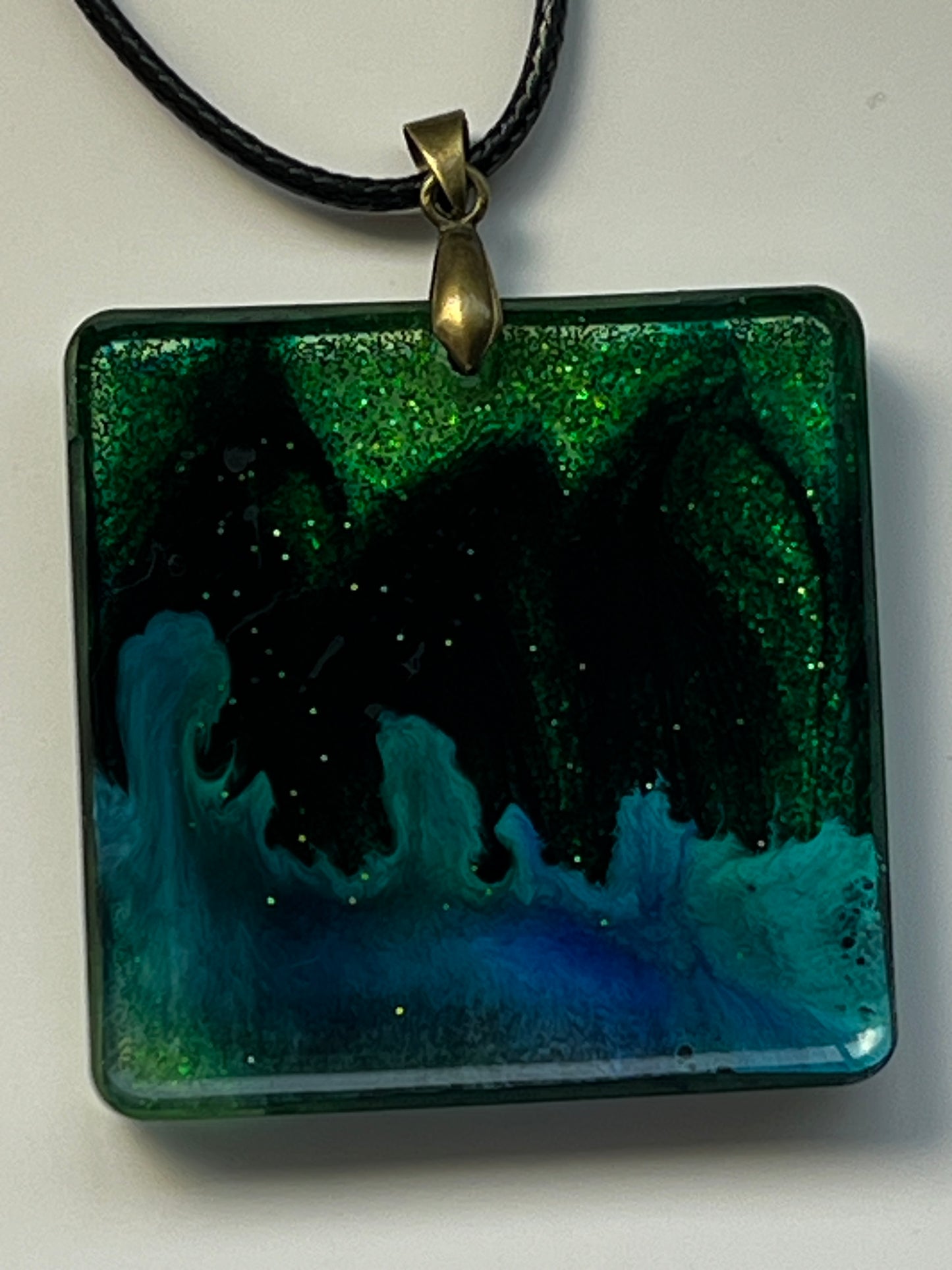 Verdant Grimoire — Green Glitter Square Resin Pendant