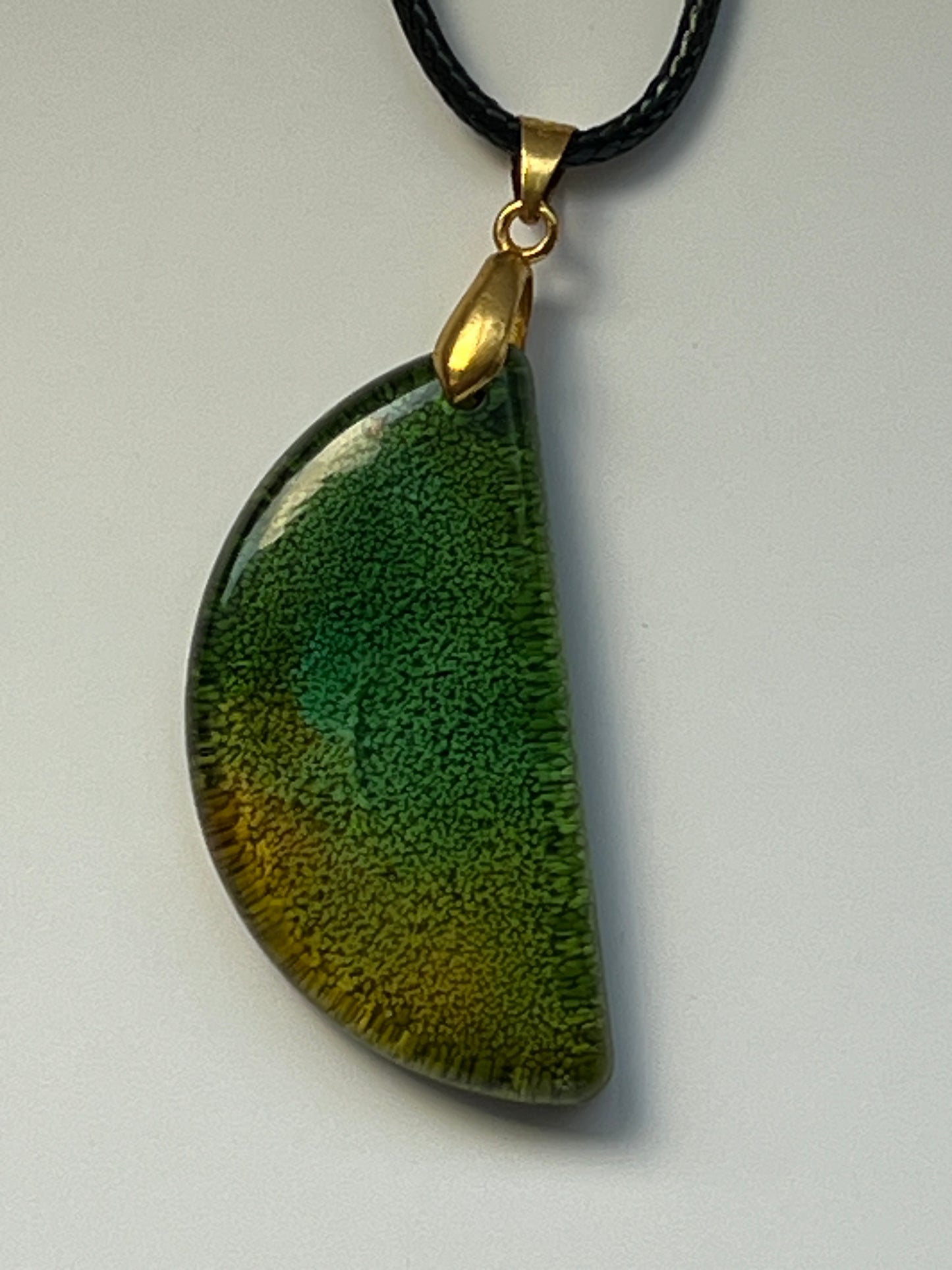 Golden Grove — Green & Gold Half Moon Resin Pendant