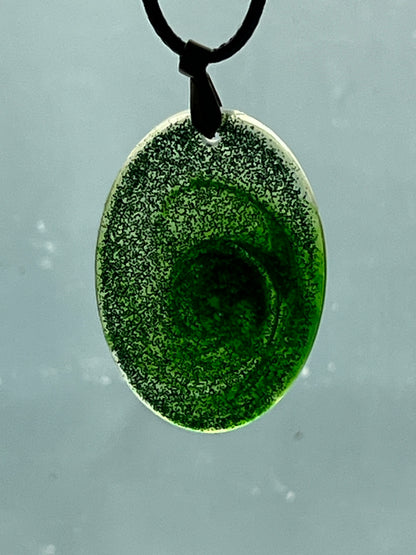 Emerald Vortex — Green Glitter Oval Resin Pendant
