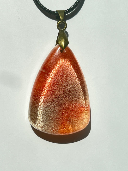 Copper Flame — Peach & Copper Resin Pendant