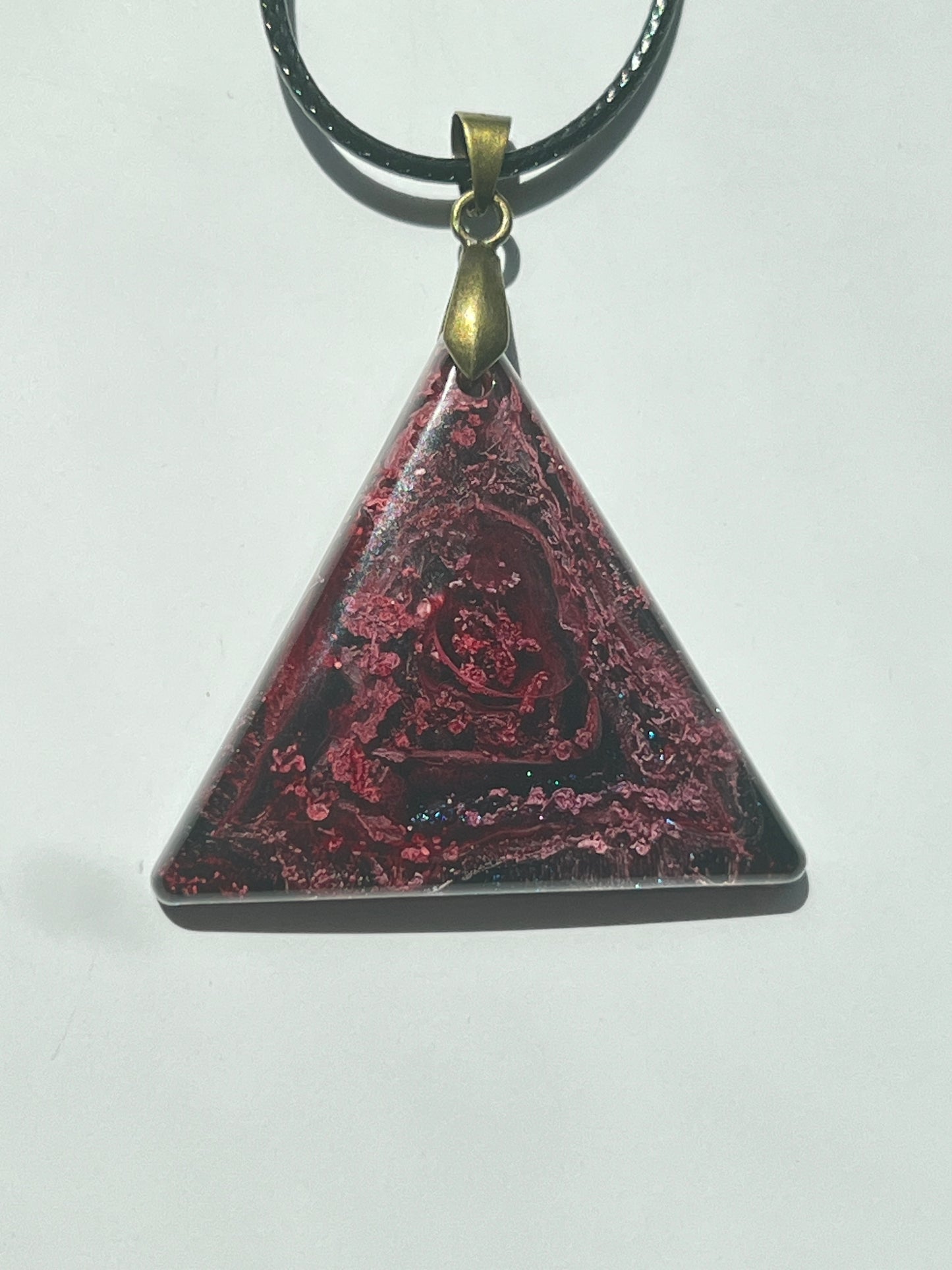 Dark Rose Pyramid — Crimson & Black Resin Pendant