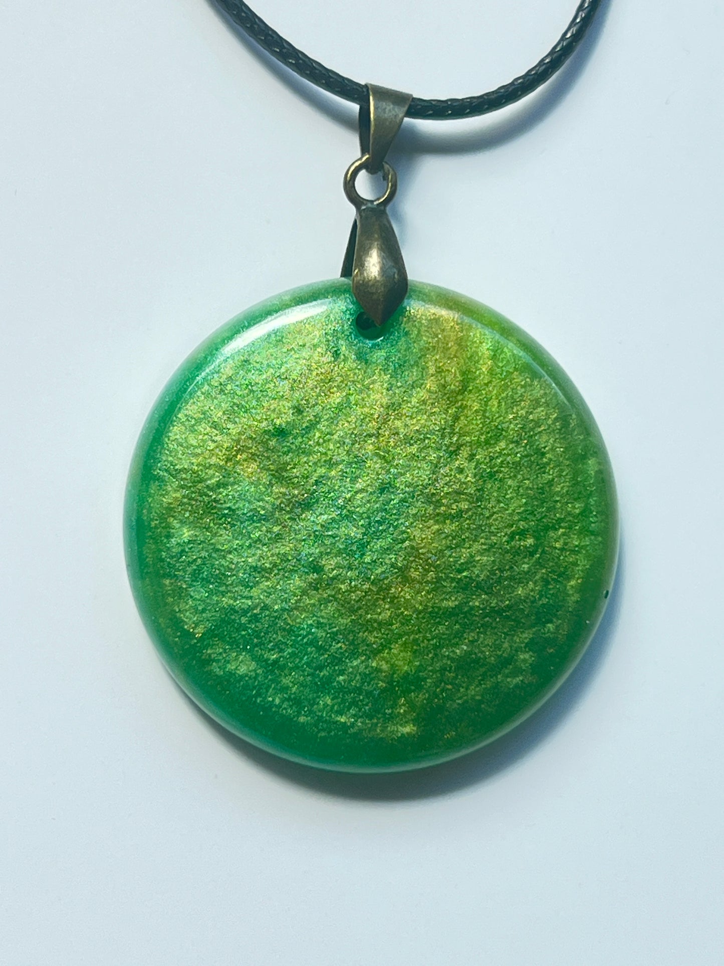 Jade Moon — Green & Gold Shimmer Resin Pendant