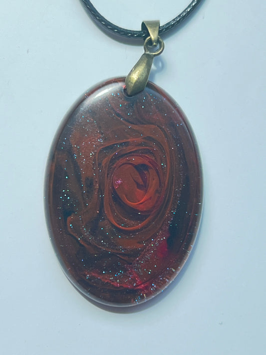 Midnight Rose — Burgundy & Bronze Resin Pendant