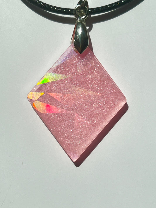 Rose Prism — Pink Holographic Resin Pendant