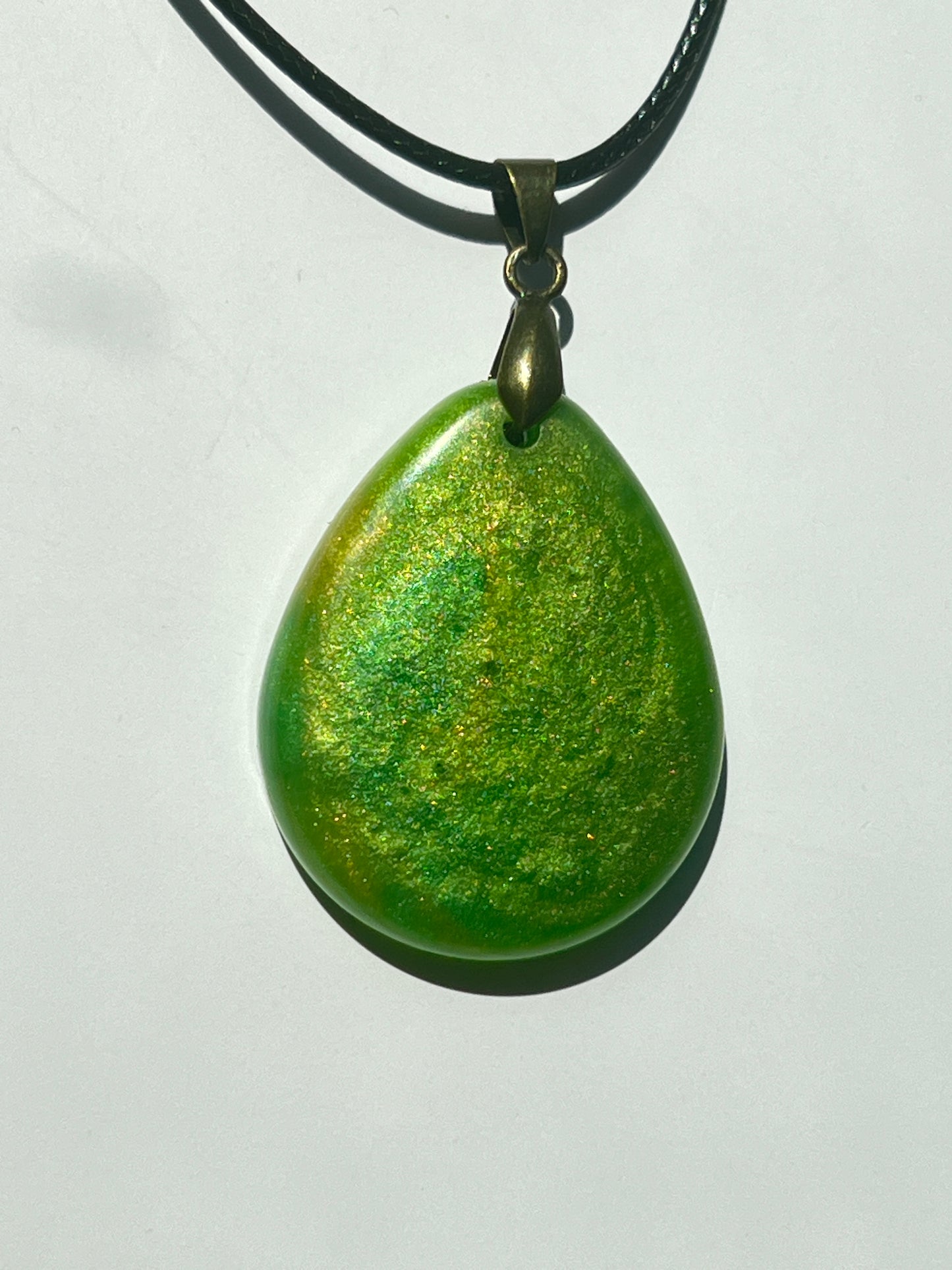 Dragon's Tear — Green & Gold Shimmer Resin Pendant