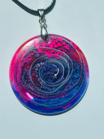 Galactic Spiral — Pink & Blue Resin Pendant