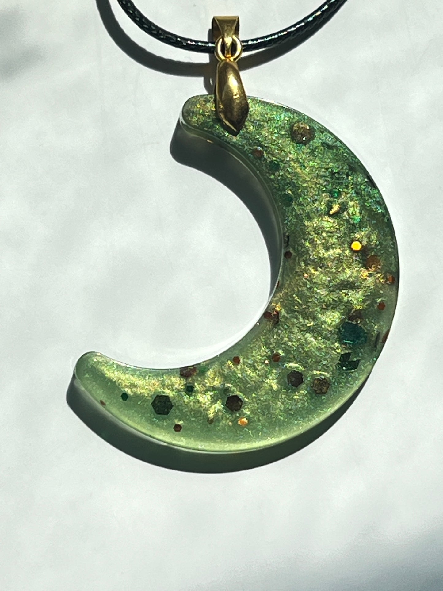 Forest Moon — Moss Green Crescent Resin Pendant