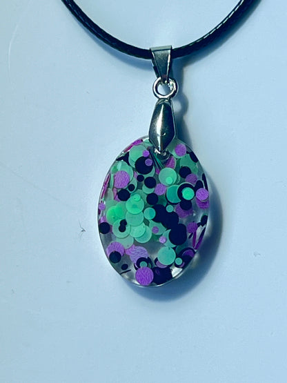 Cauldron Bubble — Mint, Purple & Black Confetti Resin Pendant