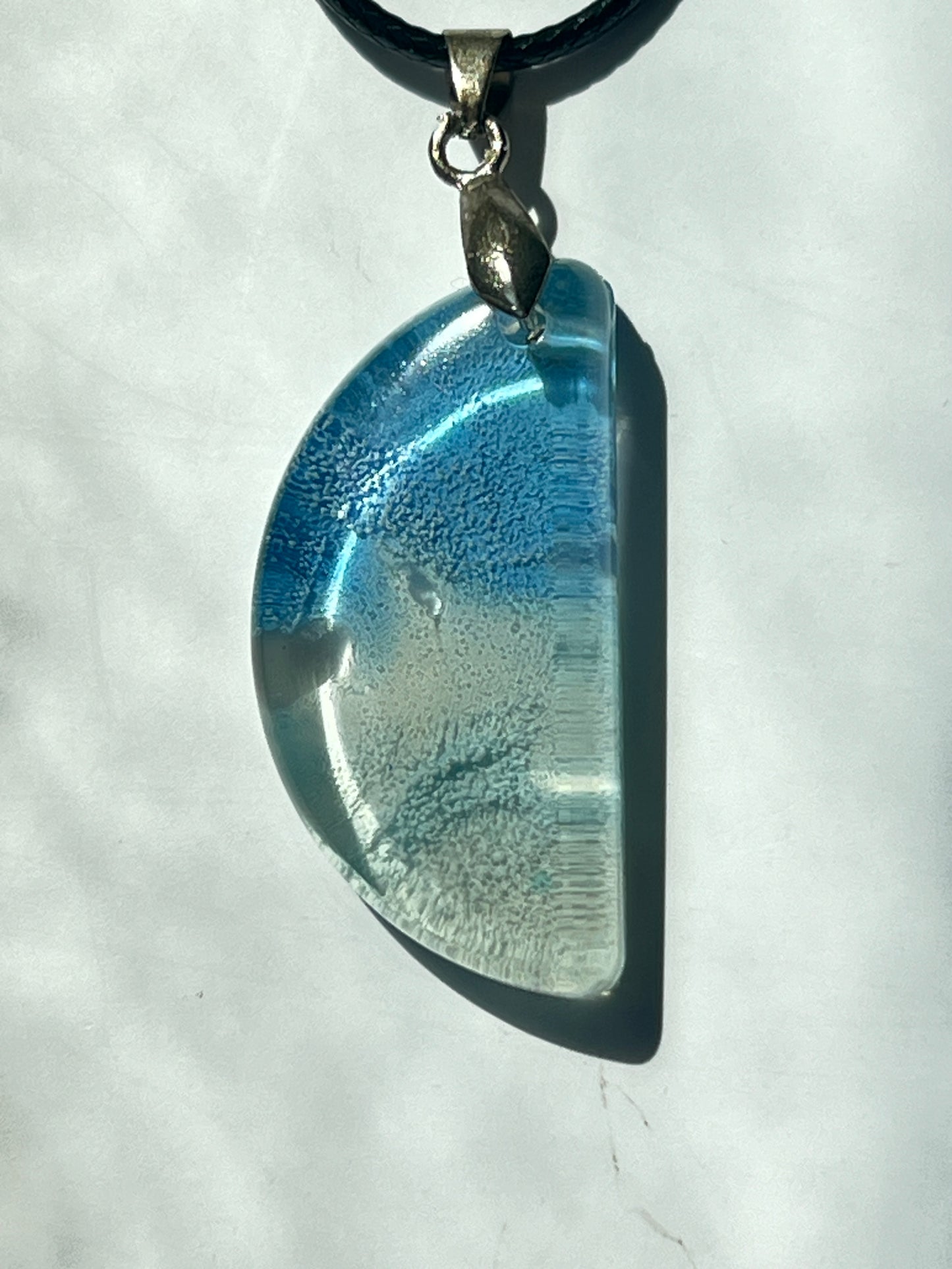 Ocean's Edge — Blue & Clear Half Moon Resin Pendant