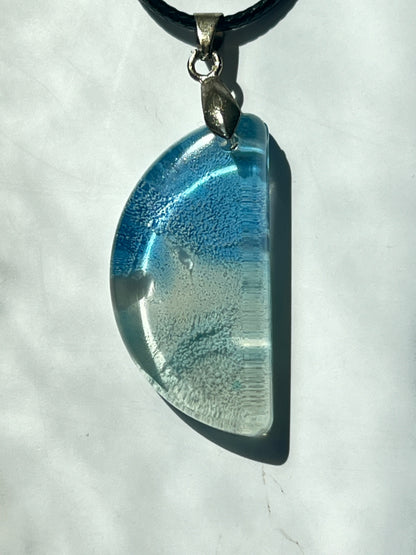 Ocean's Edge — Blue & Clear Half Moon Resin Pendant