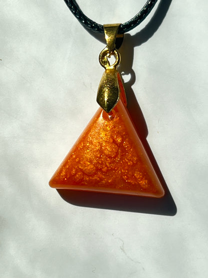 Solar Pyramid — Orange Resin Pendant