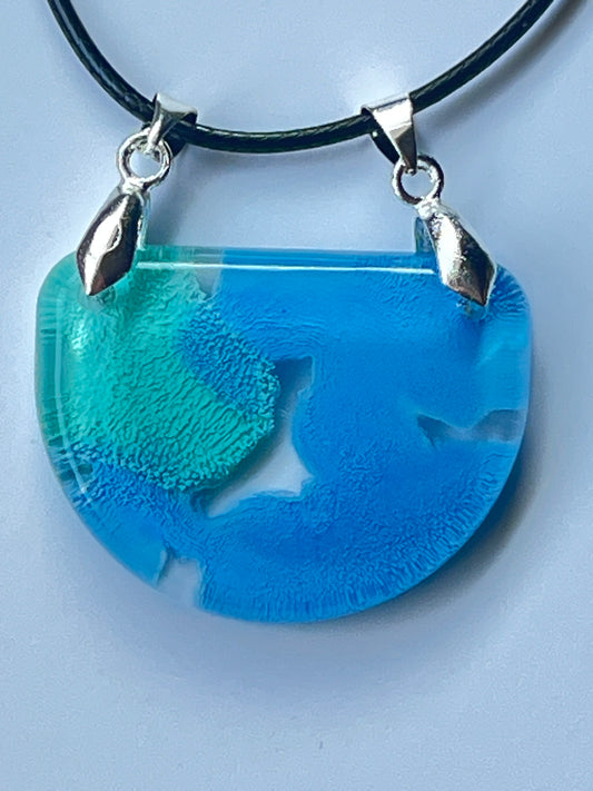 Azure World — Teal & Sky Blue Half Moon Resin Pendant