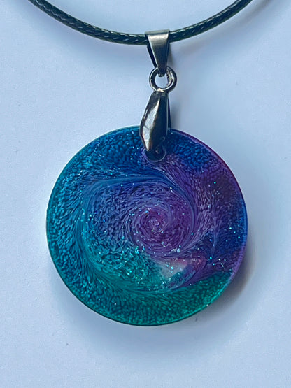 Starry Vortex — Teal & Violet Galaxy Resin Pendant