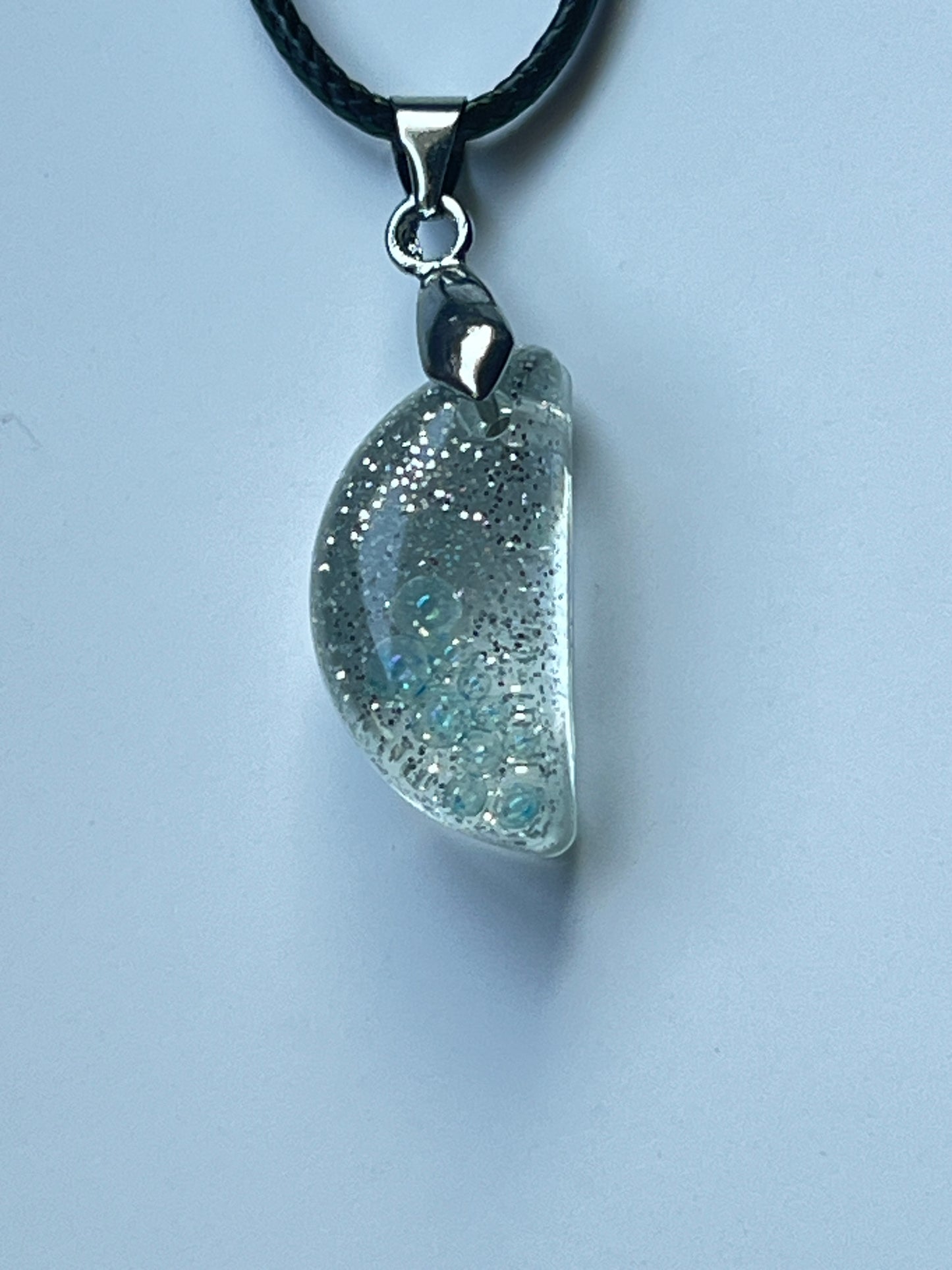 Frozen Light — Silver & Clear Half Moon Resin Pendant