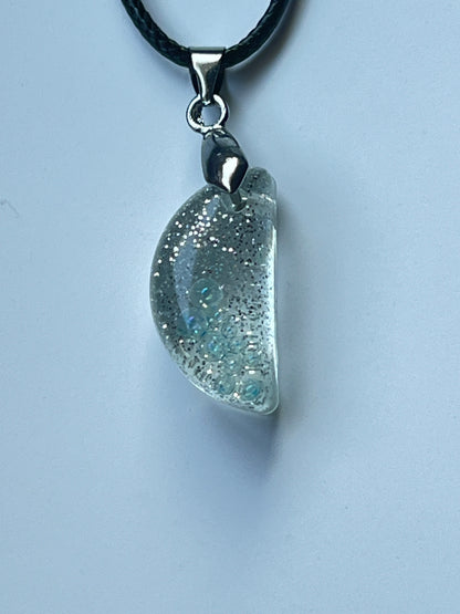 Frozen Light — Silver & Clear Half Moon Resin Pendant