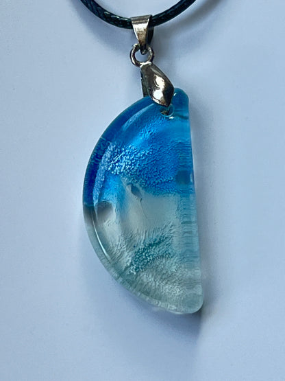 Ocean's Edge — Blue & Clear Half Moon Resin Pendant