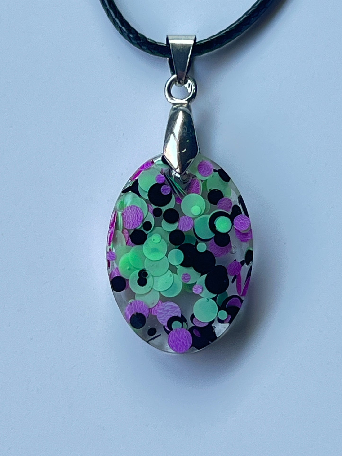 Cauldron Bubble — Mint, Purple & Black Confetti Resin Pendant