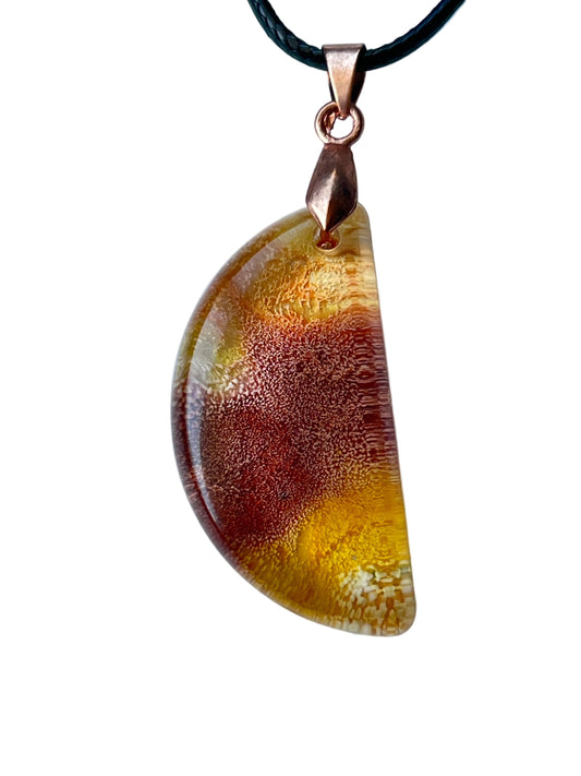 Amber Eclipse — Gold & Copper Half Moon Resin Pendant