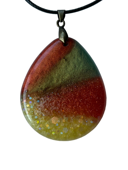 Autumn Harvest — Forest Green, Rust & Gold Resin Pendant