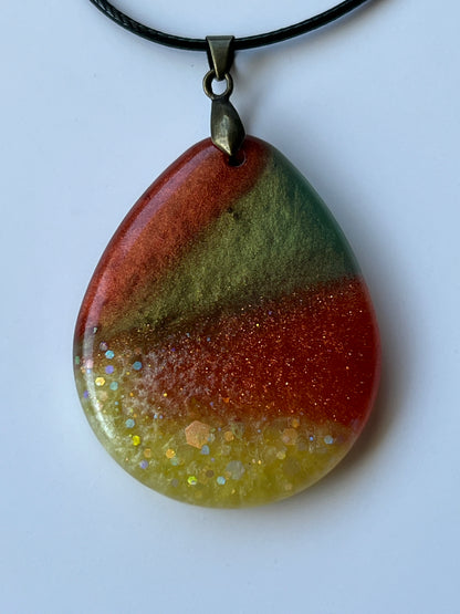 Autumn Harvest — Forest Green, Rust & Gold Resin Pendant