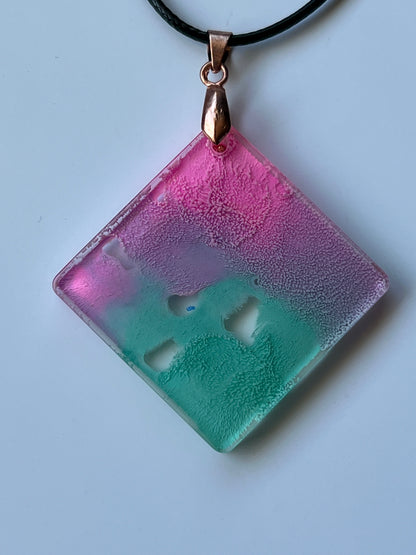 Aurora Mist — Pink & Mint Resin Pendant