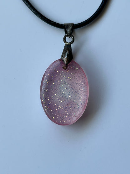 Rose Stardust — Pink Iridescent Resin Pendant
