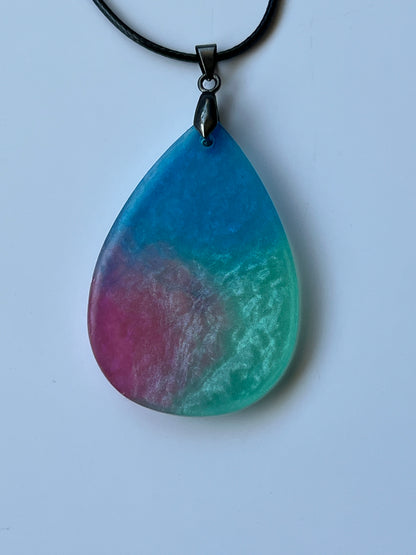 Celestial Terrain — Blue, Magenta & Mint Resin Pendant