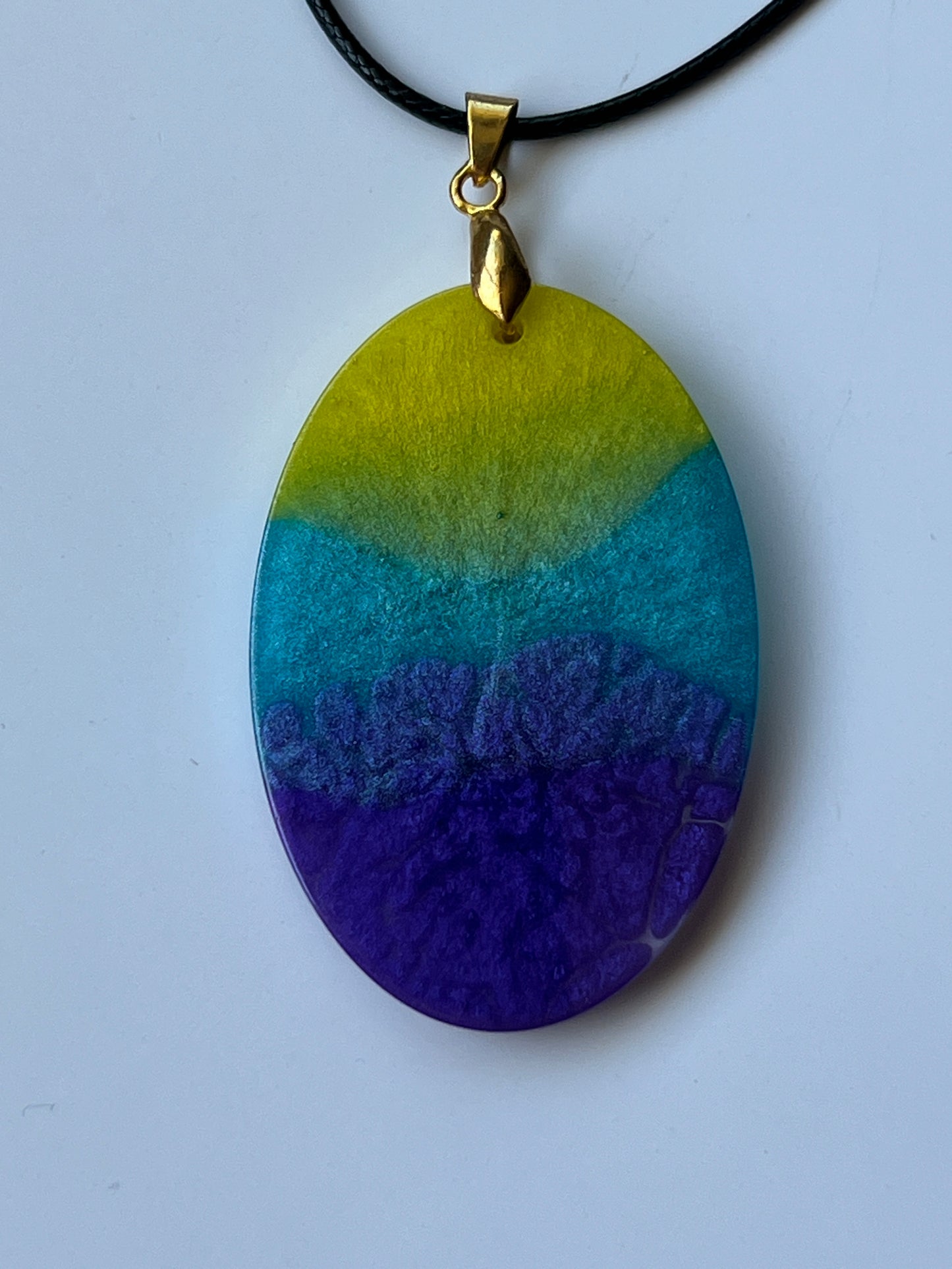 Solar Aurora — Yellow, Teal & Violet Resin Pendant