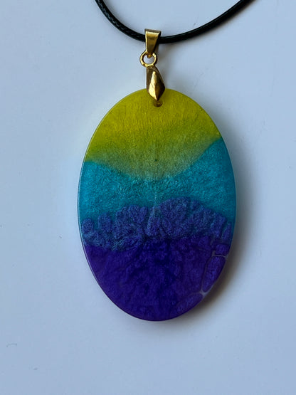 Solar Aurora — Yellow, Teal & Violet Resin Pendant