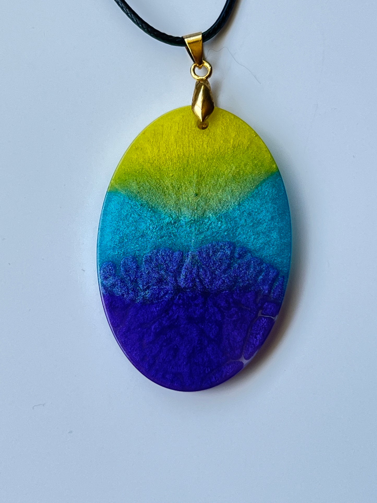 Solar Aurora — Yellow, Teal & Violet Resin Pendant