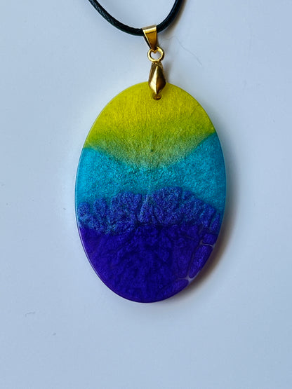 Solar Aurora — Yellow, Teal & Violet Resin Pendant