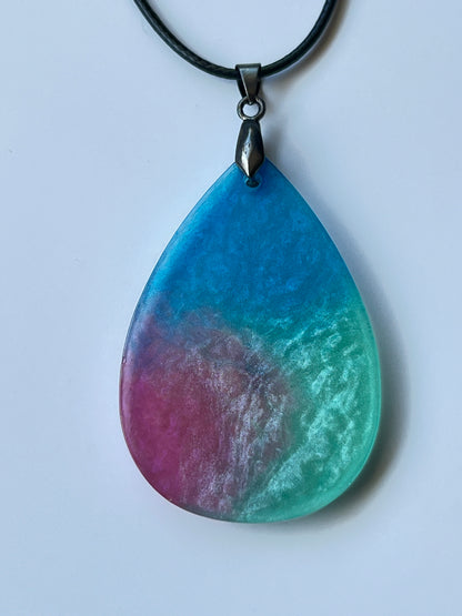 Celestial Terrain — Blue, Magenta & Mint Resin Pendant