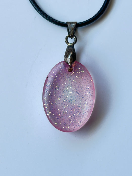 Rose Stardust — Pink Iridescent Resin Pendant