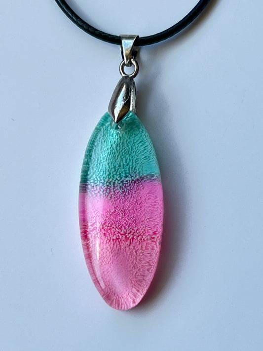 Sea Bloom — Teal & Pink Resin Pendant