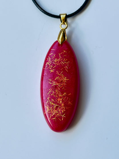 Crimson Spark — Magenta & Gold Needle Resin Pendant