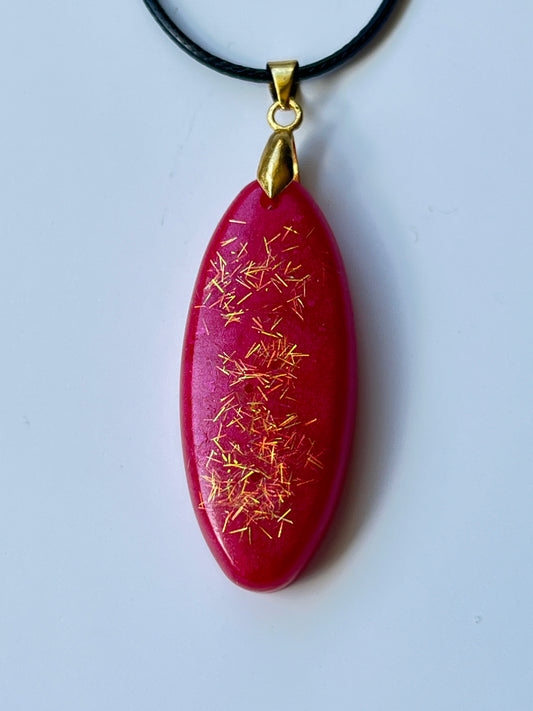 Crimson Spark — Magenta & Gold Needle Resin Pendant