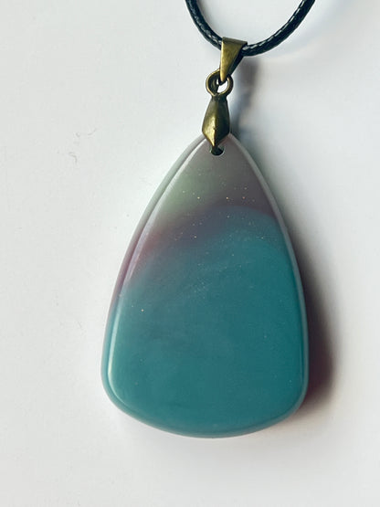 Misted Shore — Teal & Mauve Opalite Resin Pendant