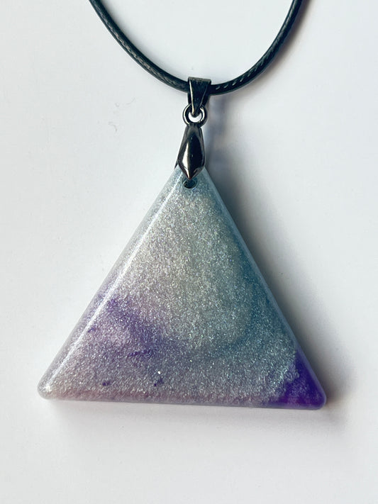 Sacred Pyramid — Silver Shimmer & Amethyst Resin Pendant