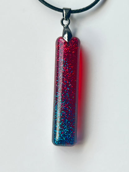 Crimson Cosmos — Red & Teal Glitter Resin Pendant